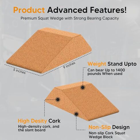 High Density Non-Breakable Cork Squat Wedge Block – Non-Slip Squat Wedges Set of 2 are Perfect for Knees Over Toes and Full Depth Squat Training - Squat Slant Board - Heel Elevated Squat Wedge in Saudi Arabia