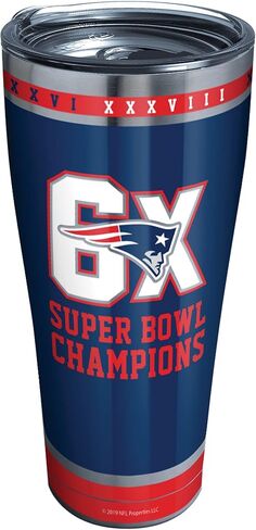 كوب Tervis ذو الجدران الثلاثية NFL New England Patriots المعزول يحافظ على المشروبات باردة وساخنة، 30oz - الفولاذ المقاوم للصدأ، 6X Super Bowl Champions in Saudi Arabia