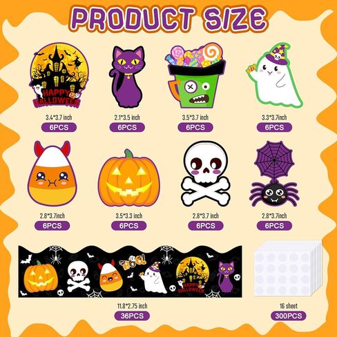 36FT زخارف لوحة إعلانات الهالوين، لوحة إعلانات الهالوين السوداء ذات حواف صدفية 48 قطعة من قرع الهالوين الخفافيش الشبح مجسمات ورقية ملونة صغيرة لمكتب المدرسة في الفصول الدراسية in Kuwait