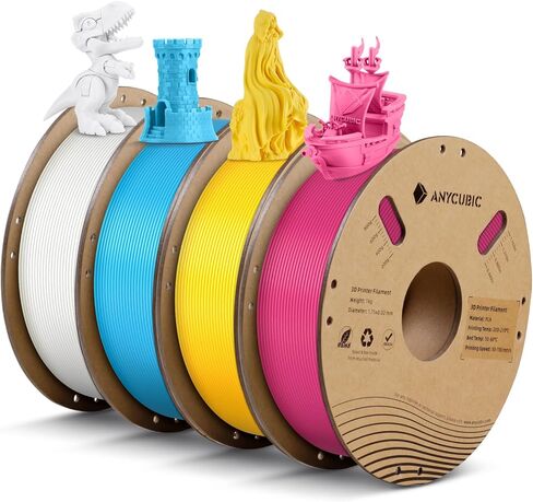 ANYCUBIC PLA Filament 1.75mm Bundle, RFID 3D Printing PLA Filament 1.75mm Dimensional Accuracy +/- 0.02mm, 1KG Spool (2.2 lbs), 4KG Magenta + Vibrant Yellow + Cyan + Bright White in Saudi Arabia