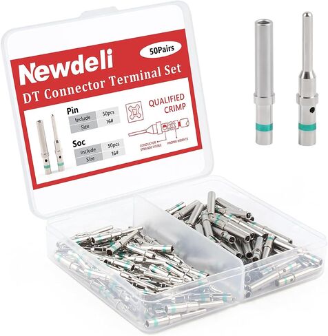 Newdeli 50 Pairs Deutsch Pin Connector Kit Size 16 Solid Contacts DT Series Connector, Common Contacts Automotive Terminals, Ni Plating Pin and Socket Contacts, 14-20AWG Wire Size in Saudi Arabia