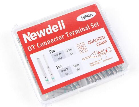 Newdeli 50 Pairs Deutsch Pin Connector Kit Size 16 Solid Contacts DT Series Connector, Common Contacts Automotive Terminals, Ni Plating Pin and Socket Contacts, 14-20AWG Wire Size in Saudi Arabia