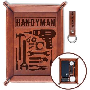 InnoBeta Handyman Gifts Valet Tray for Male, Men, Desktop Storage Organizer PU Leather Bedside Tray Key Coin Holder for Birthday - Handyman