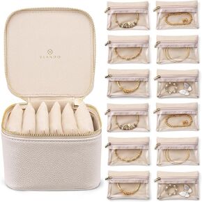 منظم صندوق المجوهرات الصغير من Vlando، تخزين مجوهرات السفر مع 6 جيوب بسحاب للمجوهرات المخملية، حقيبة مجوهرات فاخرة على شكل بتلات للنساء والفتيات هدايا عيد الحب لنفسك in Kuwait