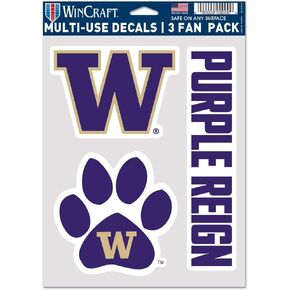 WinCraft NCAA Washington Huskies Decal Multi Use Fan 3 Pack, Team Colors, One Size
