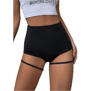 GORGLITTER Women's High Waisted Booty Shorts with Garters Cheeky Garter Bottom Shorts Y2K Rave Briefs