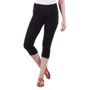Women's Regular Fit Plain 3/4th Capri Pants - XL Black