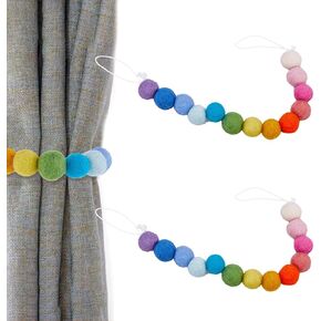 SUPERFINDINGS 2Pcs Curtain Tiebacks Colorful Felt Ball Curtain Ties Rainbow Curtain Holdbacks Decorative Tie Backs for Home Bedroom Office Drapes Curtain 41cm
