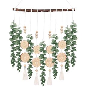 Estefanlo Artificial Eucalyptus Wall Hanging Decor Fake Plant Greenery Leaves Stems on Wooden Stick Boho Rustic Farmhouse Decor for Bedroom Kitchen Dining Room Bathroom Wedding Nursery Office