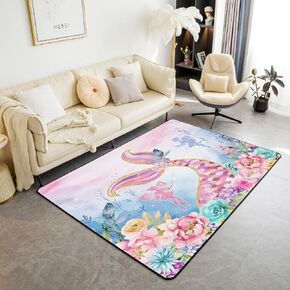 Mermaid Area Rug 3x5 for Kids Boys Girls Ocean Life Sea Animal Decorative Carpet Set Fish Scales Living Room Rugs Room Decorations Girly Pink Indoor Floor Mat（No Glitter）