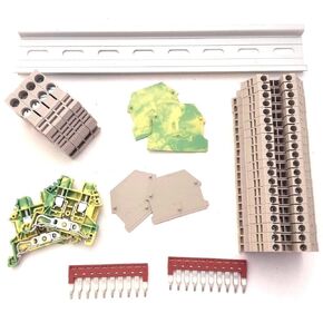 UL Listed DIN Rail Terminal Block Kit #1 Dinkle 20 DK2.5N 12 AWG Gauge 20A 600V Ground DK4N-PE Jumper DSS2.5N-10P End Covers End Brackets