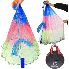 DEILAI American Fishing Cast Net, Casting Nets for Freshwater Saltwater Throw Cast Net with Heavy Duty Weights Fishing Net for Bait Fish, 3/8 Inch Mesh Size