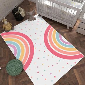 Rainbow Kids Rug Play Carpet,2.6x4 Ft Washable Non-Slip Kids Rug for Playroom Tent Castle,Soft Crawling Play Mat for Girls Bedroom Classroom Reading Nook Décor(Pink Rainbow2, 32"x47")