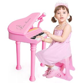 Toddler Piano Toy for Girls Gifts - 24 Key Pink Piano Keyboard Toys for Kids with Microphone, Baby Christmas Birthday Gifts for Girls 3+ Year Old, Mini Musical Toy Piano for Toddlers Aged 3+