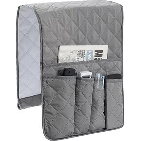 Huakaile Foldable Remote Control Holder Non-Slip Couch Sofa Chair Waterproof Armrest Organizer with 5 Pockets Armrest Organizer Couch Recliner Caddy Fits for Ipad, Phone, Magazines (Grey)