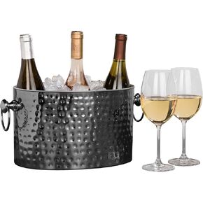 3-Bottle Wine Chiller Ice Bucket | Keeps Wine & Champagne Bottles Cold Without Touching Ice | Handcrafted Artisan Design | Burnished Black | Patented Technology