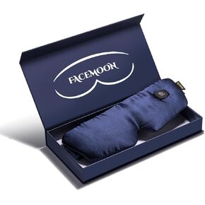 Silk Cordless Heated Eye Sleep Mask for Dry Eyes, Stye, MGD, Eye Fatigue, Electric Warm Compress Eye Pad Covers,Eye Relief Presents for Women,Men,Blackout, Travel, Washable, Rechargeable, Navy Blue