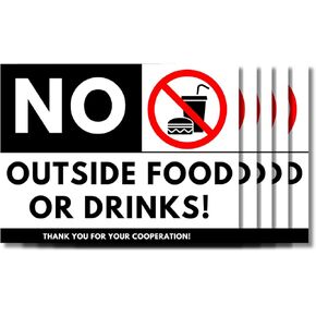 No Outside Food or Drink Sticker Sign, 5 Pack No Outside Food or Drink in This Area 8 x 6 in Vinyl Decal, UV Resistant, Weatherproof, Waterproof Premium No Food or Drink Signs.