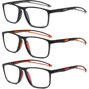 TR90 Sports Style Lightweight Reading Glasses for Men 3 Pack Blue Light Blocking Readers Spring Hinges Rectangle Trendy