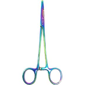 Hemostats Clamp with Scissors 6.5" Premium Stainless Steel with Multi Color Rainbow Titanium Coating by Artzone