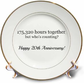 3dRose Happy 20th Anniversary - 175320 hours together - Porcelain Plate, 8-inch