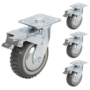 uyoyous 8 Inch Caster Wheels Set of 4 Heavy Duty Rubber Casters with Brake 25000lbs Locking Industrial 360-degree Swivel Top Plate Casters No Marks Silent Rubber Castor for Workbench,Cart,Furniture