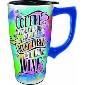 Spoontiques - Ceramic Travel Mugs - Coffee Keeps Me Going Cup - Hot or Cold Beverages - Gift for Coffee Lovers