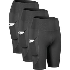 TAISIM Women's High Waist Yoga Bike Shorts with Pockets, Tummy Control Fitness Athletic Workout Running Shorts