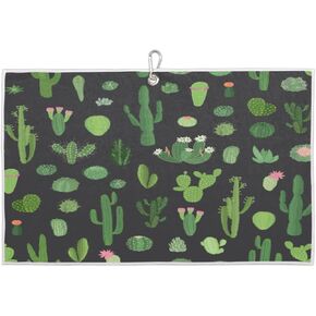 Cute Desert Cactus Golf Towel Microfiber Club Cleaner with Carabiner Clip Water Absorption Quick Dry Golf Towels for Women Men Golf Accessories 15 X 24 Inch