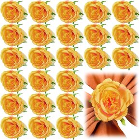 24 Pcs Flower Napkin Rings Peony Flower Handmade Napkin Holder Rings Handicraft Holder for Table Decorations Wedding Holiday Banquet Luncheons Birthday Party Picnics Supplies (Orange)