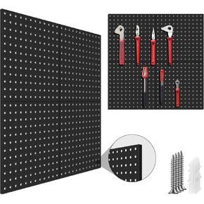 Gute Peg Board, 4 Pack Metal Pegboard Panels Wall Organizer with Bent Frame Large Heavy Duty Black Peg Board for Home, Garage Tool Storage, Office Organization, Craft Room, Kitchen(12 Inch)