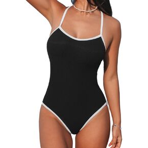 CUPSHE Women's One Piece Swimsuit Bathing Suit Scoop Neck Crisscross Back Adjustable Straps Color Block