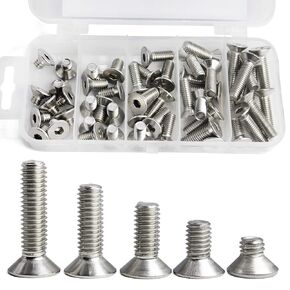 M6 x 8mm 12mm 16mm 20mm 25mm Flat Head Hex Socket Cap Screws Countersunk Bolts, 304 Stainless Steel, Fully Threaded, Bright Finish, Metric Allen Hex Drive, Assortment Kit 50PCS