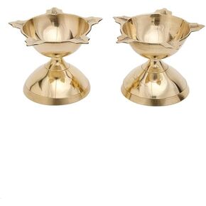 Diya Candle Holders Set, 2 Pieces, Standard Size, Brass Construction, Gold Finish, Pyali Diya Ornamental Oil Lamp Deepak Payali Deepam Kutthu Vilakku Indian Housewarming Return Gift Item