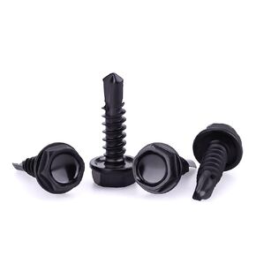 #12 x 1-1/2" Hex Washer Head Self Drilling Screws, Hex Drive Self Tapping Screws Sheet Metal Screws, 410 Stainless Steel, Black Finish, Farm Fence Screws, 50 PCS