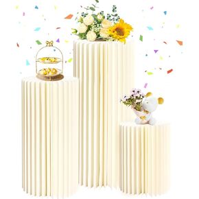 Cylinder Stands for Party Cardboard Party Cylinders Set of 3 Stand White Cylinder Pedestal Stand Foldable Paper Columns Wedding Pillars Paper Cake Stand for Baby Shower Birthday Table Displays