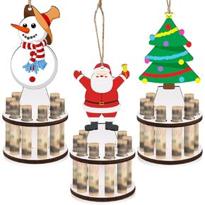 Weysat 3 Pcs Christmas Money Holder Ornaments for Cash Gift Wooden Cake Money Holder with 10 Holes for Placing Money Funny Xmas Money Tree Gift Ornaments Table Decorations(Snowman)