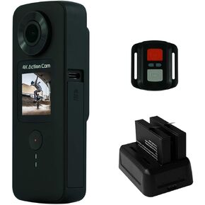 Action Camera 4K 30FPS 20MP WiFi, Dual Screens, Bike Camera with EIS, 2 x 1800mAh Batteries, Remote, Waterproof
