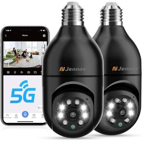 Jennov 2K Light Bulb Security Camera Wireless Outdoor - Cameras for Home Security Outside, 2.4 Ghz WiFi Light Socket Indoor Camera, Auto Tracking, AI Human Detection, Compatible with Alexa - 2 Pcs