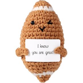 Funny Positive Rugby, Mini Emotional Support Toy Crochet Football Cute Cheerful Knitted Doll with Encouragement Card Rugby Plush Party Favors for Sports Lover Gift Birthday Party Room Decoration