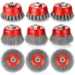 Wire Wheel for Angle Grinder, 9 PCS Wire Cup Brush Wire Wheel Brush for 4 1/2 Angle Grinder, Knotted Wire Brush for Grinder, Deep Sanding Heavy Rust, Paint Removal, 5/8 -11 Inch Threaded Arbor