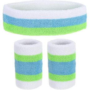 PATIKIL Sport Wristbands Headband Set Cotton Terry Cloth Athletic Absorbent Sweatband Headband for Tennis Basketball Running (Headband & Wristbands)