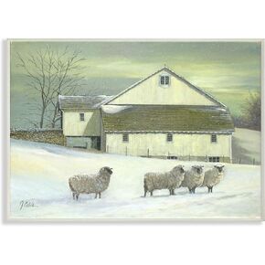 The Stupell Home Decor Sheep in Front of The Farmhouse Green Toned Painting Stretched Canvas Wall Art, Multi-Color