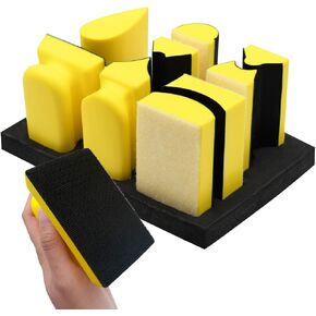 9-Piece Contoured Profile Hand Sanding Block Set, Hook and Loop Foam Material Hand Sander Block, Interchangeable Assorted Convex & Concave Shapes, for Wood, Auto Body Repair and Paint, Furniture