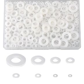 500Pcs White Nylon Flat Washer Assortment Kit forScrews Bolts Premium Washers Assortment Set Round Assorted Washers Multiple Size Classification Kit 8 Sizes M2, M2.5, M3, M4, M5, M6, M8, M10