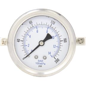 PIC Gauges S203L-254P U-Clamp Panel Mount Glycerine Filled Single Scale Pressure Gauge w/ SS Case/Bezel, Brass Internals, PC Lens, 2.5" Dial, 0/3000 psi Range, 1/4" Male NPT