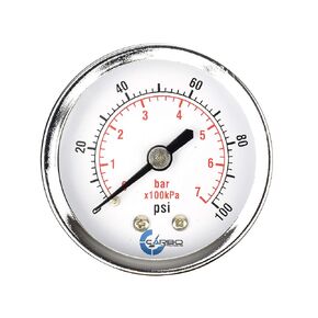 2" Pressure Gauge, Chrome Plated Steel Case, Dry, 0-100 psi/kPa, Back Mount 1/4" NPT