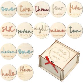 7 Pcs Morandi Color 3D Wooden Monthly Milestone Cards with Box Baby Monthly Milestone Card Sign Double Sided Milestone Wooden Circles Baby Growth Cards for Baby Girl Boy
