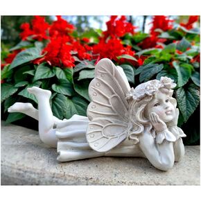 Fairy Garden Outdoor Statue - 12.8 Inches Guardian Angel Hold Face on Flower Base, Waterproof Resin Garden Sculpture Decor, Unique Gift Birthday for Patio, Balcony, Yard, Lawn, Porch Decoration