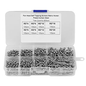 800pcs M2 Cross Drive Pan Head Self-Tapping Screws in Assorted Lengths Woodworking DIY Carbon Steel Fasteners Screw in a Compartment Box